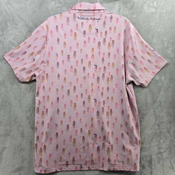 William Murray Size Large And They're Off Pink Horse Derby Print Polo - Picture 7 of 9